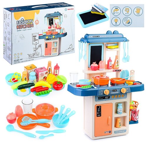 Кухня детская игрушечная с посудой и продуктами, высота 63 см, подача воды, свет, звук / Игровой набор Oubaoloon 889-169 в коробке