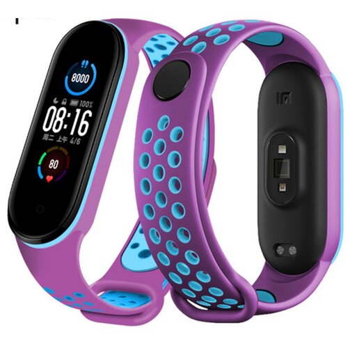 Ремешок силиконовый перфорированный NK для Xiaomi Mi Band 5/6/7 (бирюзовый+белый)