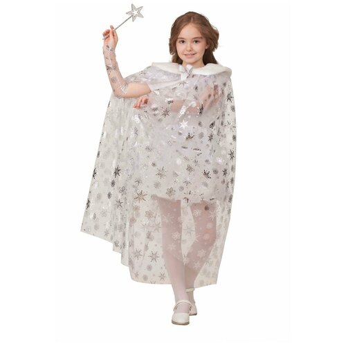 Плащ Принцессы белый снежинки фатин для девочки (15816) 116 см костюм принцессы снежинки 4258 104 116 см