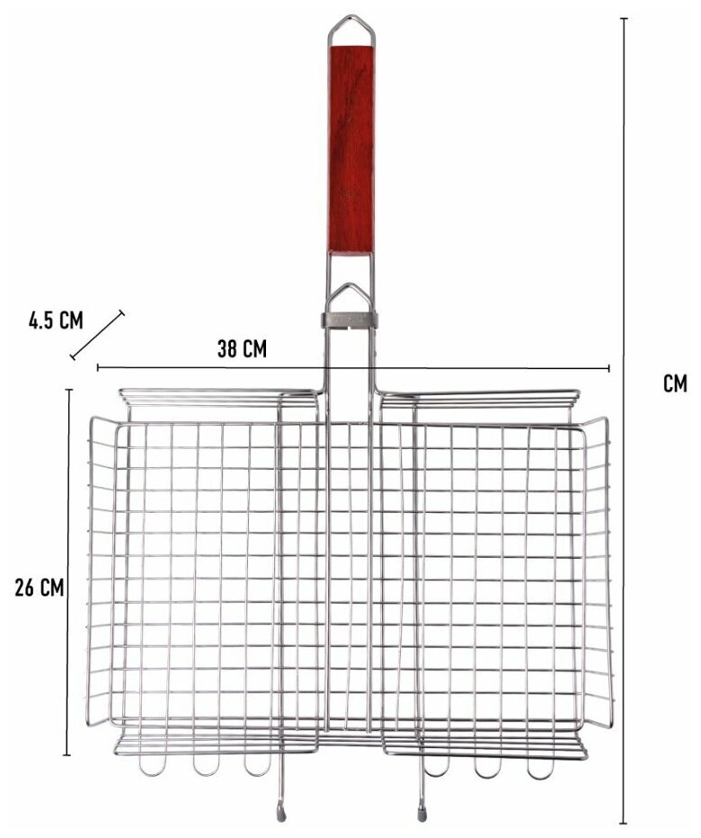 Решетка Forester Решетка - гриль для мангала FORESTER 26*38 объемная большая нержавеющая сталь с ручками из каучукового дерева