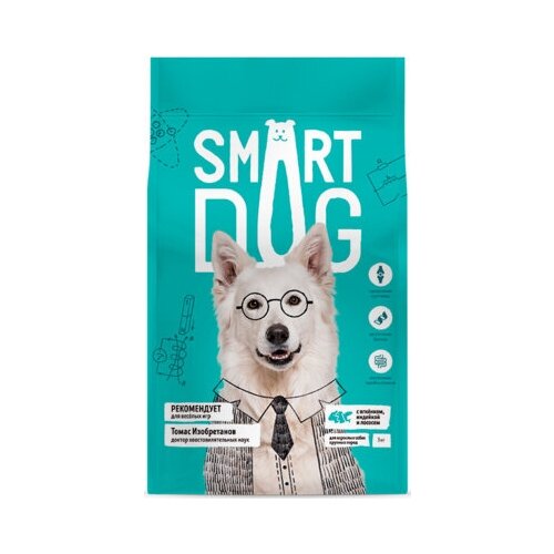 Smart Dog сухой корм Для взрослых собак крупных пород с ягнёнком лососем индейкой 3 кг 55709 (2 шт)