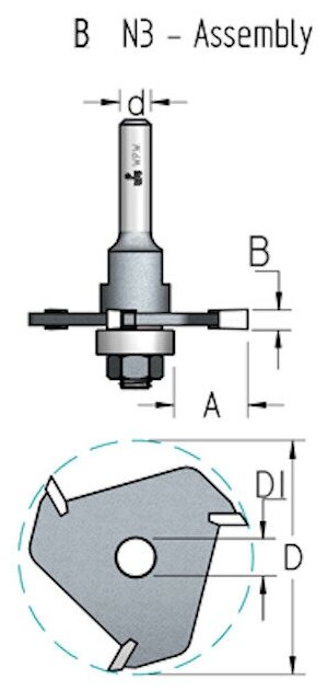 Фреза WPW (ВПВ) N303083 дисковая Z3 паз 3 D47,6 + оправка с подшипником, хвостовик 6