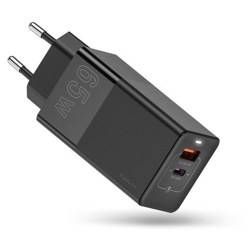Сетевое зарядное устройство KUULAA KL-CD22B GaN, USB/USB-C, 65 Вт, быстрая зарядка, черное