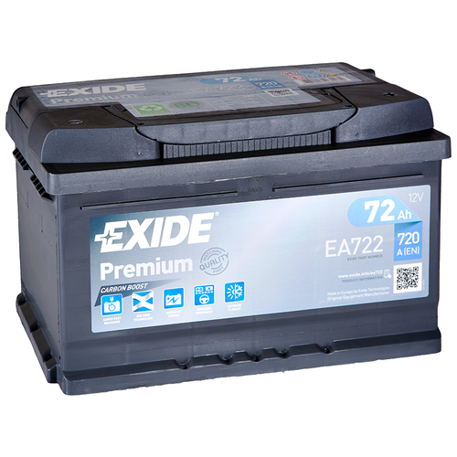 Аккумулятор автомобильный Exide Premium EA 722 6СТ-72 обр. (низкий) 278x175x175