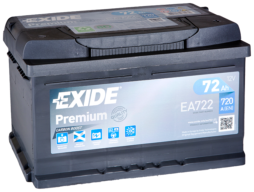 Акб premium 72ah 720a 278x175x175 (-+), exide, ea722