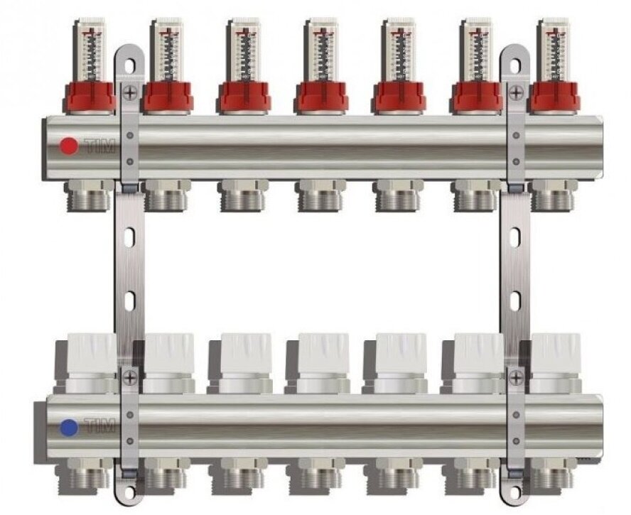 TiM Коллекторная группа с расходомерами 1", 7 контуров, латунь, мин. комплект KD007