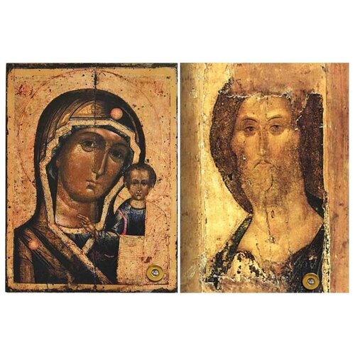 Спаситель и Казанская Богородица. Копии старинных икон с мощевиком.