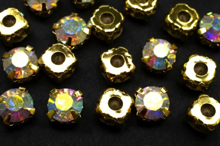 Шатоны Astra 8мм пришивные в оправе цвет 42 прозрачный АВ/золото стекло/латунь 62-028 20шт