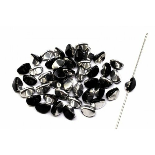 Бусины Pinch beads 5х3мм, отверстие 0,8мм, цвет 23980/27001 черный /серебро Лабрадор, 755-095, 10г (около 117шт)