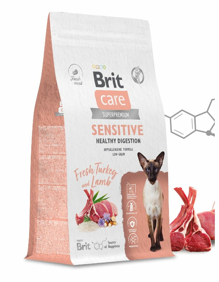 Сухой корм для кошек Brit Care Superpremium Cat Sensitive Индейка и ягненок 1,5 кг