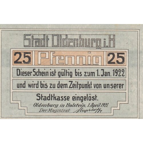 Германия (Веймарская Республика) Ольденбург 25 пфеннигов 1921 г. (Вид 3) (2) германия веймарская республика ольденбург 75 пфеннигов 1921 г вид 3
