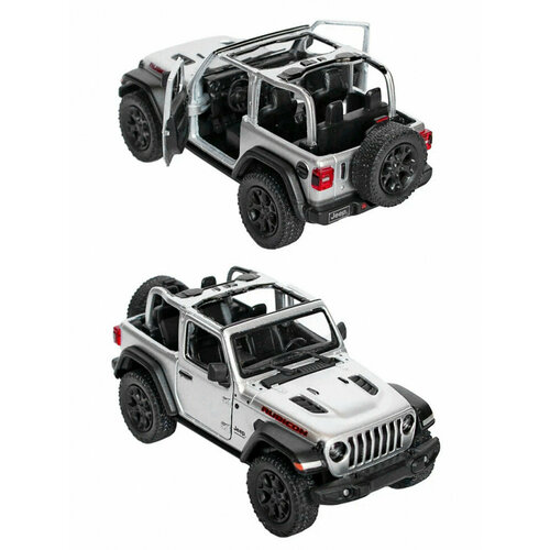 Металлическая машинка Kinsmart 1:34 «2018 Jeep Wrangler (открытый верх)» инерционная, серебристая KT5412DH-2 металлическая машинка kinsmart 1 34 2022 ford bronco открытый верх инерционная чёрная kt5438da 4