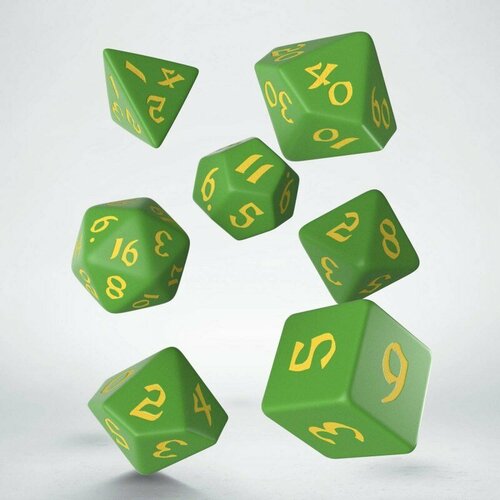 Кубики ДнД (7 шт) / Дайсы для DnD / Dungeons & Dragons / RPG / зелен-желт