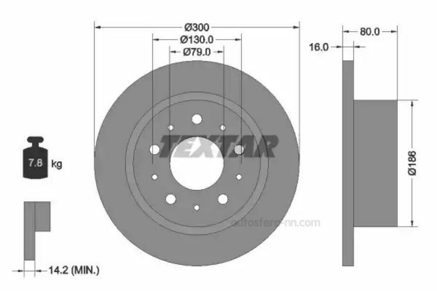 TEXTAR 92157600 Диск тормозной задний стандартный CITROEN/FIAT/PEUGEOT TEXTAR 92157600