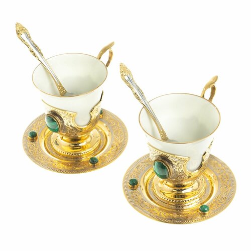 Кофейный чайный набор Малахит на 2 персоны 200 мл Златоуст 122947 58300₽