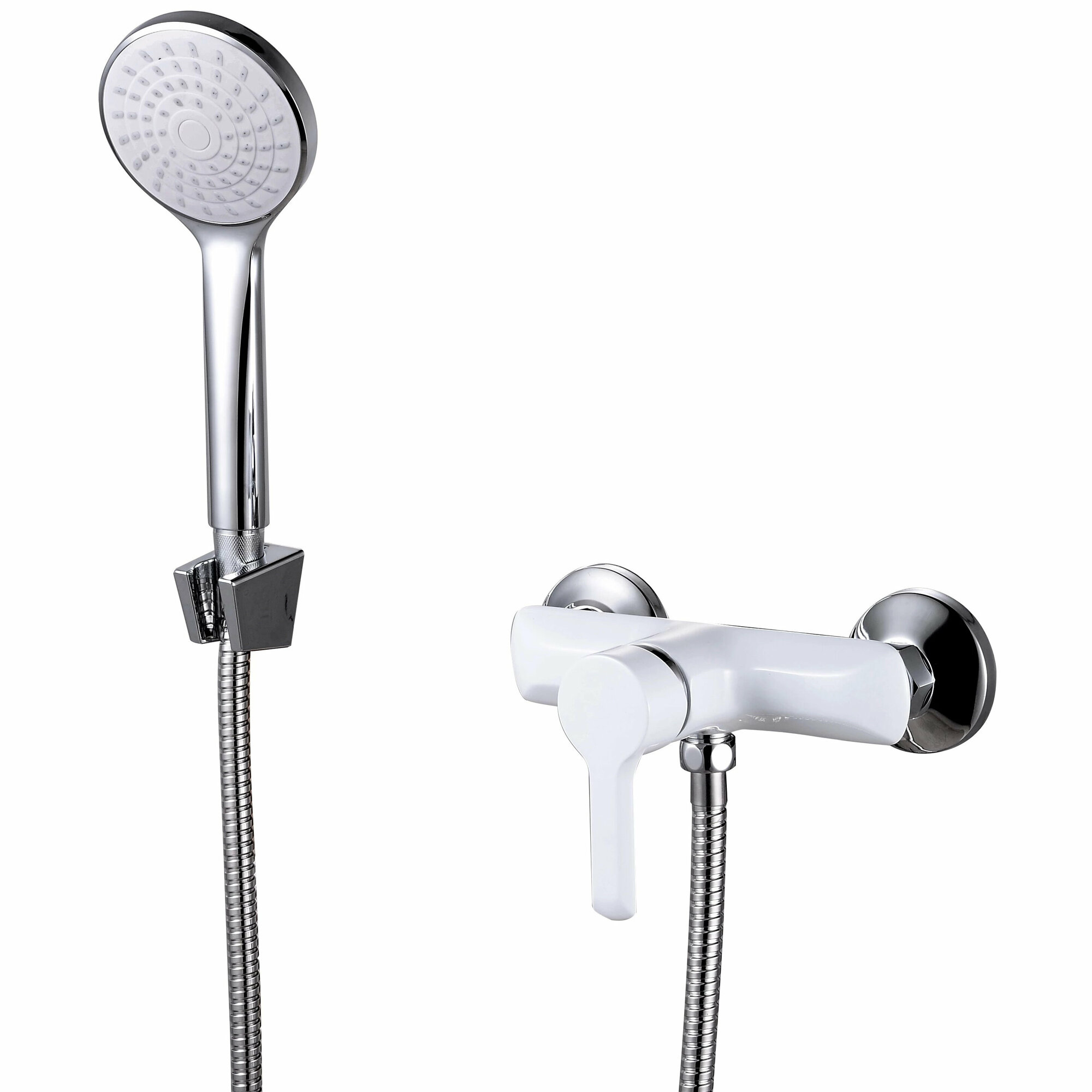 фото Смеситель для ванны/душа ESKO Sorrento white SR 80W однозахв, без излива, душ. гарнитур, бел./хром