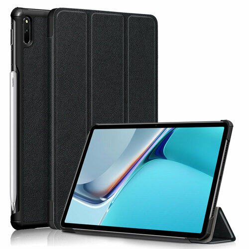 чехол книжка mypads из кожи с функцией засыпания для huawei matepad 11 dby w09 2021 черного цвета Чехол-книжка MyPads для Huawei MatePad 11 (DBY-W09) 2021 iL Sottile черный с трансформацией в мульти-подставку