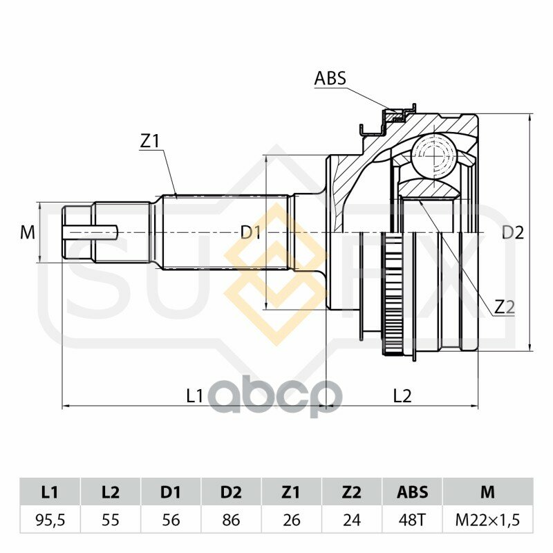 Шрус Toyota Camry/Carina/Corolla/Rav-5 94- 2.0 Наружн. SUFIX арт. ST1103