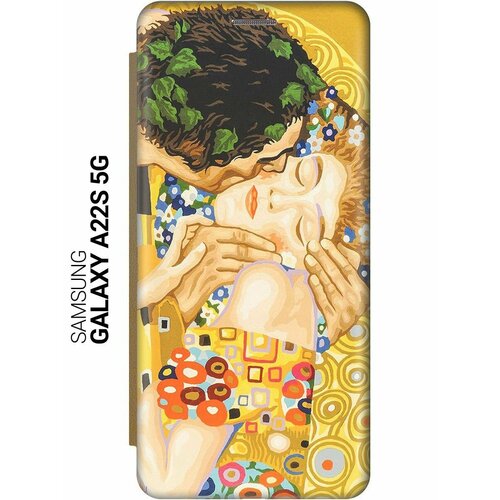 Чехол-книжка на Samsung Galaxy A22s 5G, Самсунг А22с c принтом Поцелуй золотистый
