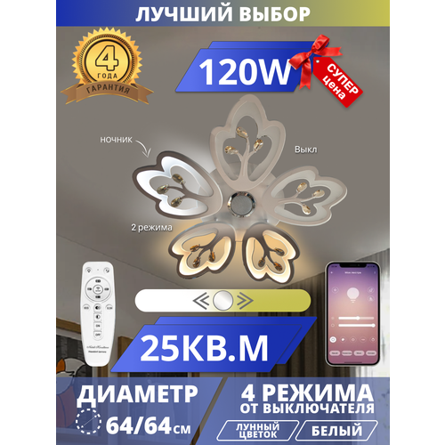 Светодиодная люстра Ромашка с музыкальной колонкой, LED120W. Ромашка. Управление со смартфона и пульта