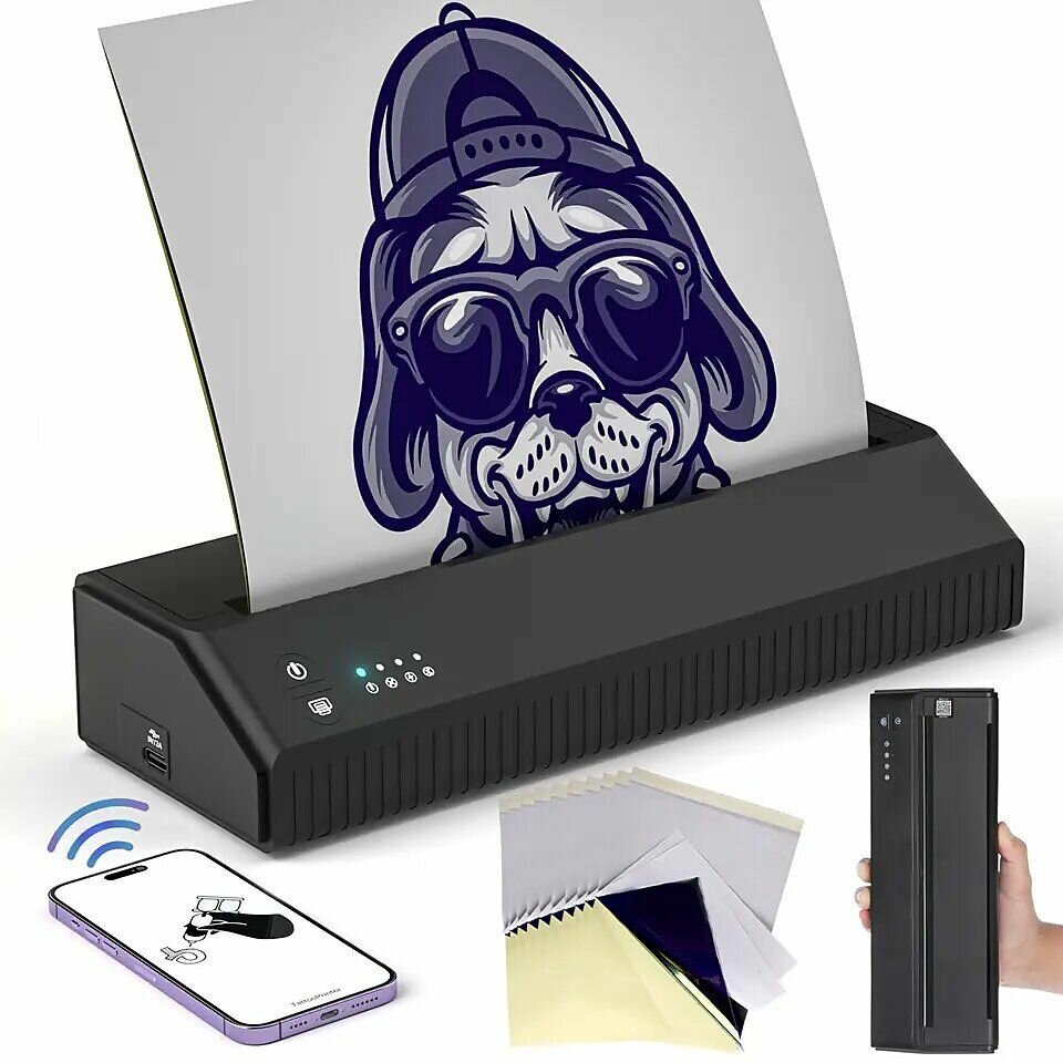 Беспроводной термокопировальный тату принтер с Bluetooth на аккумуляторе DragoArt Thermal Printer MHT-P8008