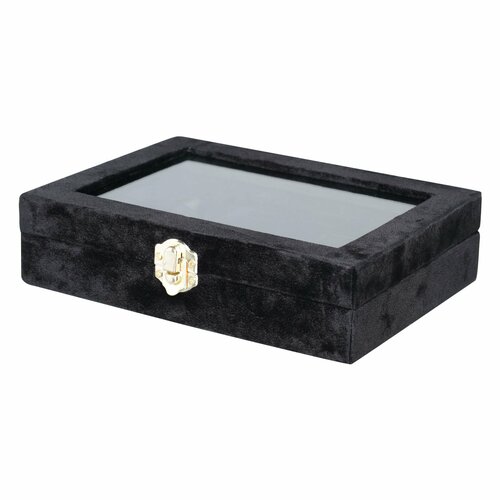 (W)Шкатулка для украшений, 20х15 см, бархат/стекло, черная, Velvet