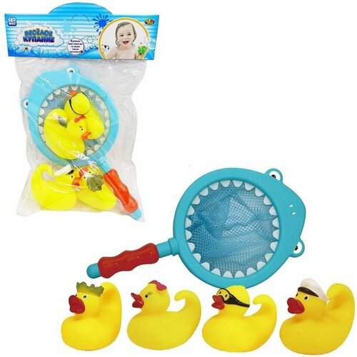 Набор игрушек для ванны ABtoys Веселое купание Уточки 4шт и сачок-акула х2шт