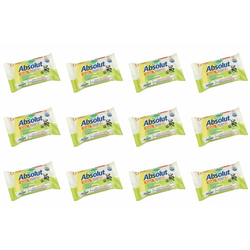 Absolut Влажные салфетки Kids, антибактериальные с чередой, 20 шт, 12 уп intime organique intimate hygiene sheet органические гигиенические салфетки 12 шт