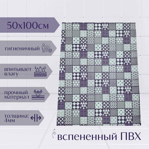 Напольный коврик для ванной комнаты из вспененного ПВХ 50x100 см, белый/бордовый, с рисунком