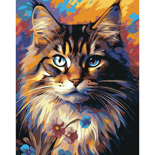 Картина по номерам Кот с голубыми глазами и цветами