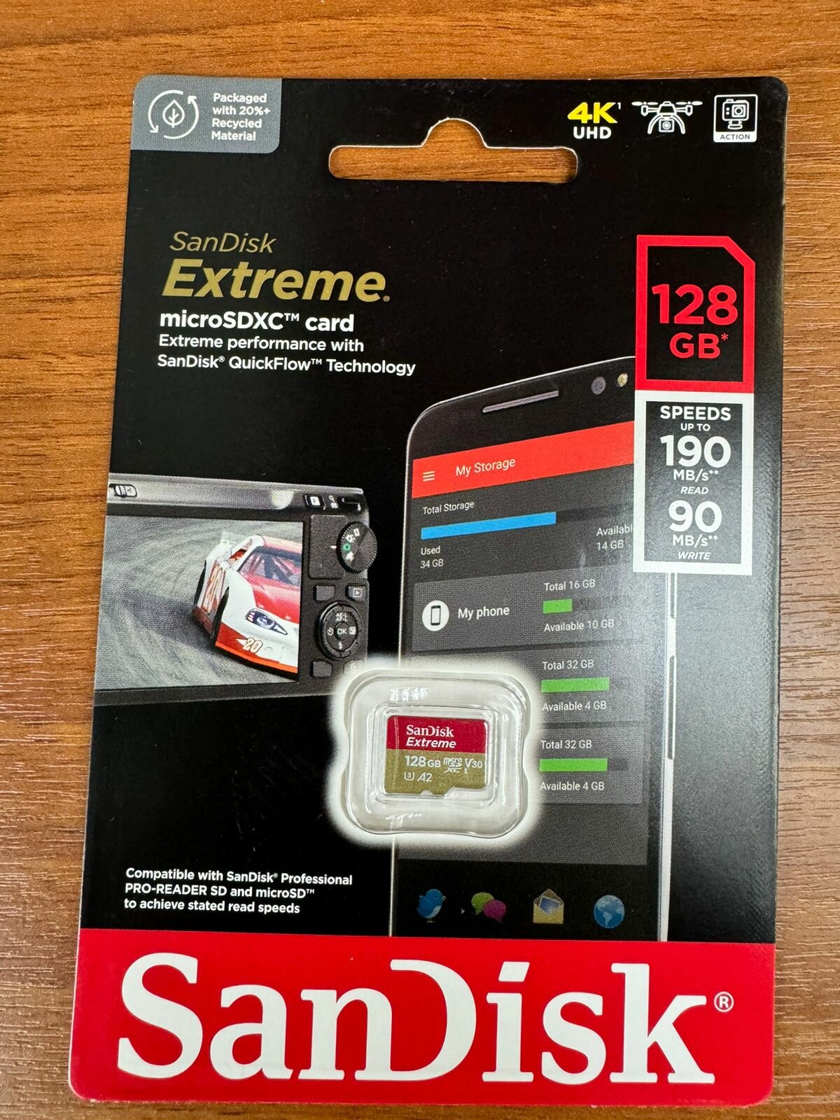 Карта памяти SanDisk Extreme microSDXC 128 ГБ Class 10, V30, A2, UHS Class 3, R/W 190/90 МБ/с