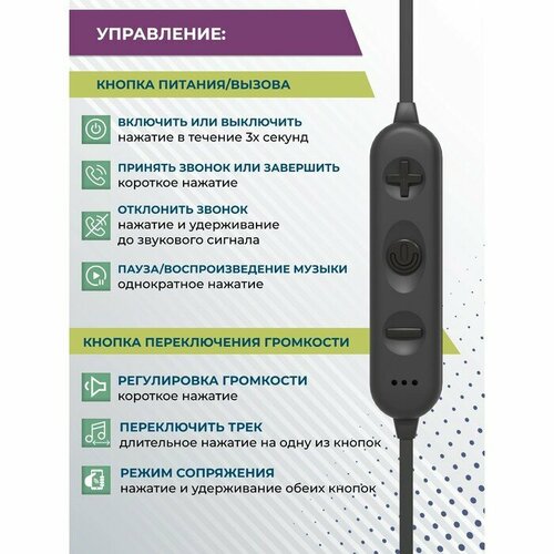Наушники More choice BG20 беспроводные вакуумные микрофон BT 50 100 дБ чёрные 1057₽