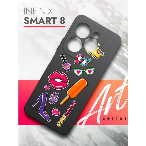 Чехол на Infinix Smart 8 (Инфиникс Смарт 8) черный матовый силиконовый с защитой (бортиком) вокруг камер, Brozo (принт) Женские штучки чехол на infinix smart 8 инфиникс смарт 8 черный матовый силиконовый с защитой бортиком вокруг камер brozo принт корги в пончике