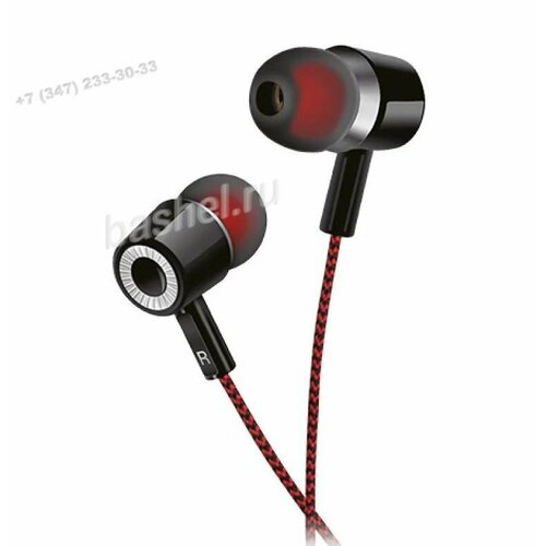 Наушники вставные Perfeo MILD чёрные чёрно-красный тканевый провод 80000₽