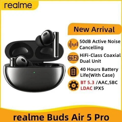 Беспроводные наушники Realme Buds Air 5 Pro LDAC, Hi-Res Чёрный - Оригинал