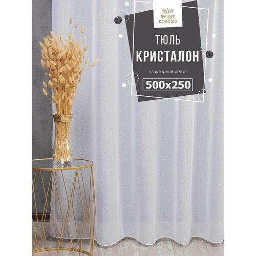 Тюль SANPA HOME Кристалон на ленте, плотная структура под лен, белый, 1 шт. размер 500х250