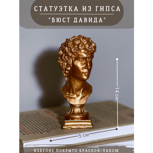 фото Статуэтка бюст давида, 14 см, давид микеланджело, гипс, бронзовый цвет gipspot