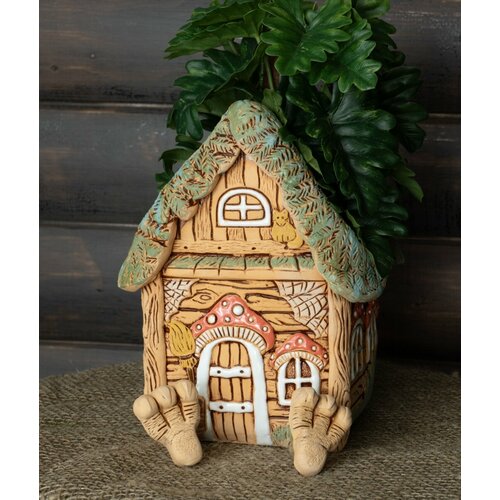 Сказочная избушка Кашпо для цветов терракотовая