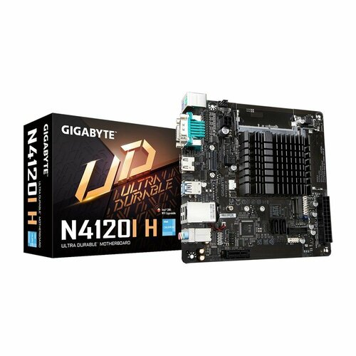 Материнская плата с ЦПУ Gigabyte N4120I H, Intel® Quad-Core Celeron®N4120 (2.6 GHz), 2xDDR4-2400 SO-DIMM, D-SUB+HDMI, 1xPCI Ex1, 2xSATA3, 1xM.2, 8 Ch