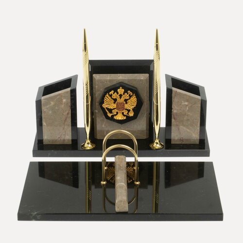 Изображение товара Письменный набор "Канцелярский" с гербом камень бежевый мрамор 127467