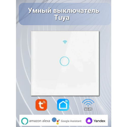 Умный выключатель WiFi Tuya сенсорный одноклавишный белый, голосовое управление работает с Яндекс Алисой умный выключатель белый однокнопочный wifi работает с алисой сенсорный