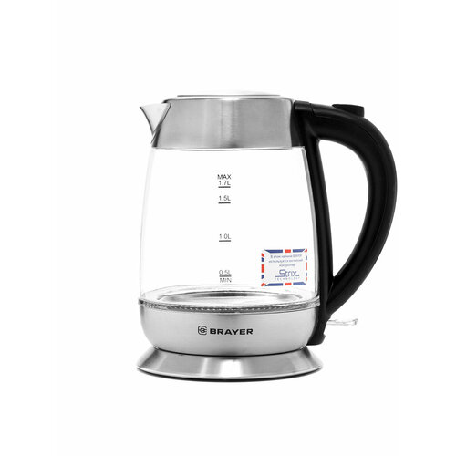 Чайник электрический 17Л 2200ВТ диск стекло фильтр контр VnQ by STRIX подсв нержчерн BRAYER 572800₽