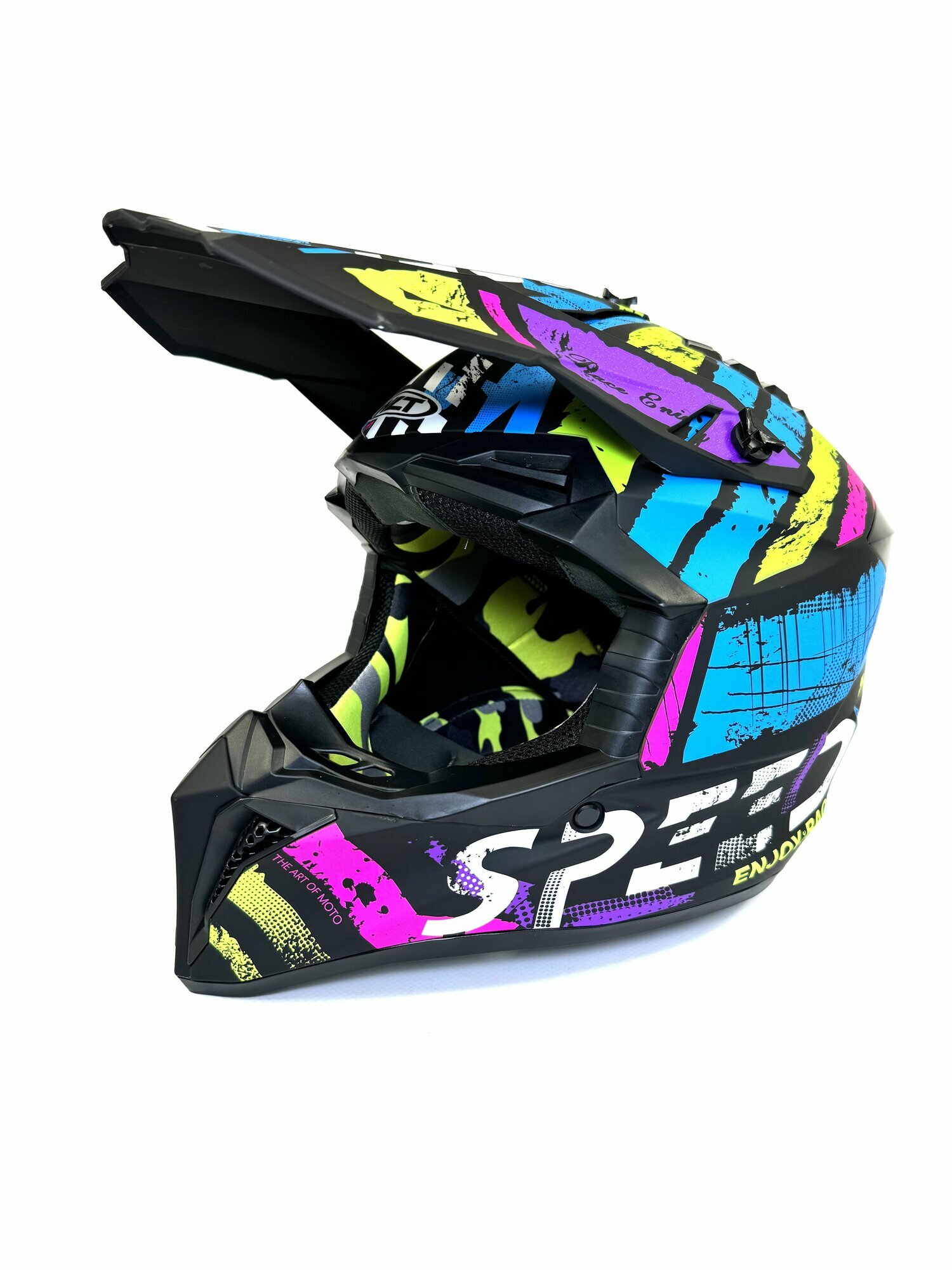 Шлем кроссовый для мотоцикла WLT, черный/синий/зеленый матовый, L