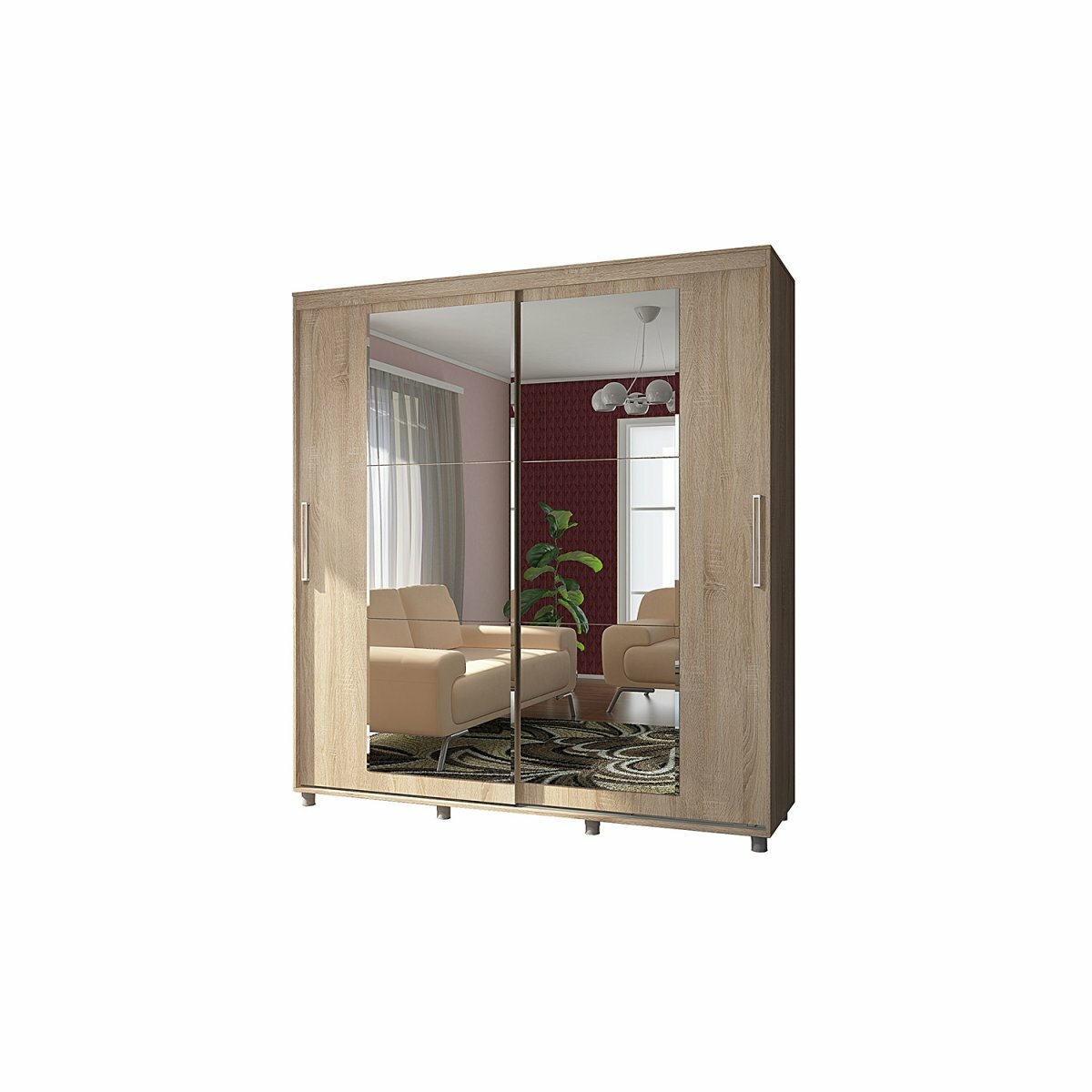 фото Шкаф-купе "Комфорт-12 прайм" 2,0 м с прямоугольным зеркалом - дуб сонома светлая