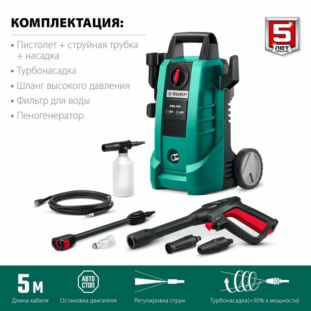 Обзор: Мойка высокого давления ЗУБР 140Атм 1700Вт, пистолет МИГ-180 (АВД-140)