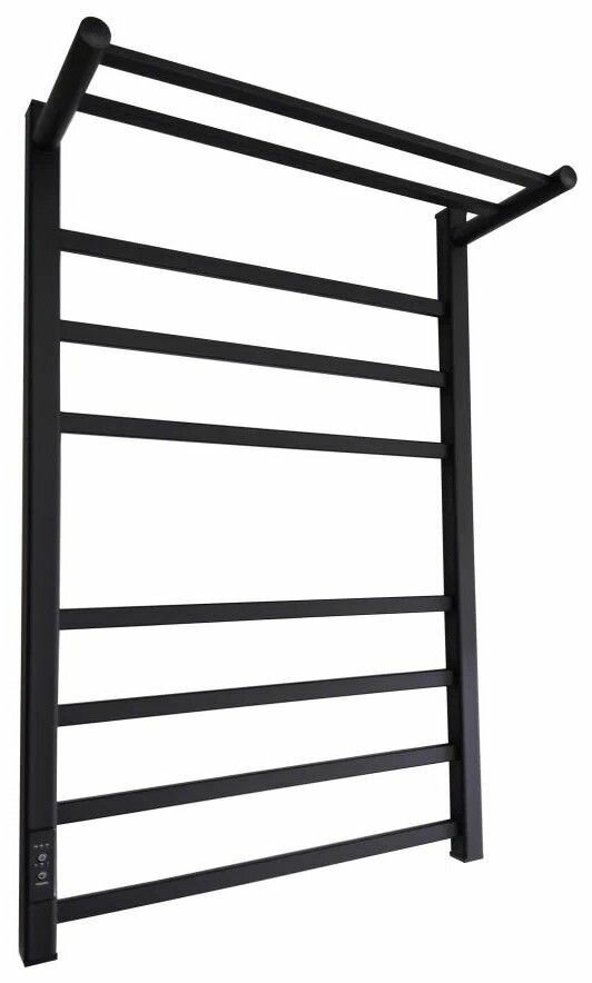 фото Полотенцесушитель электрический Маргроид AquaLux 80x50 с полкой, черный матовый, с терморегулятором и таймером, скрытый монтаж, левое подключение