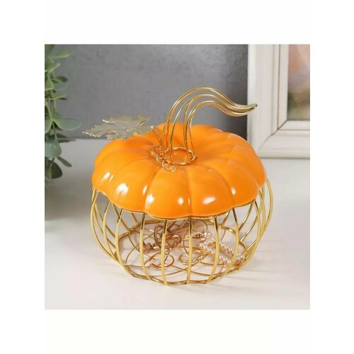 Шкатулка Тыква с листочком оранжевая 14х14х13 см 1640₽