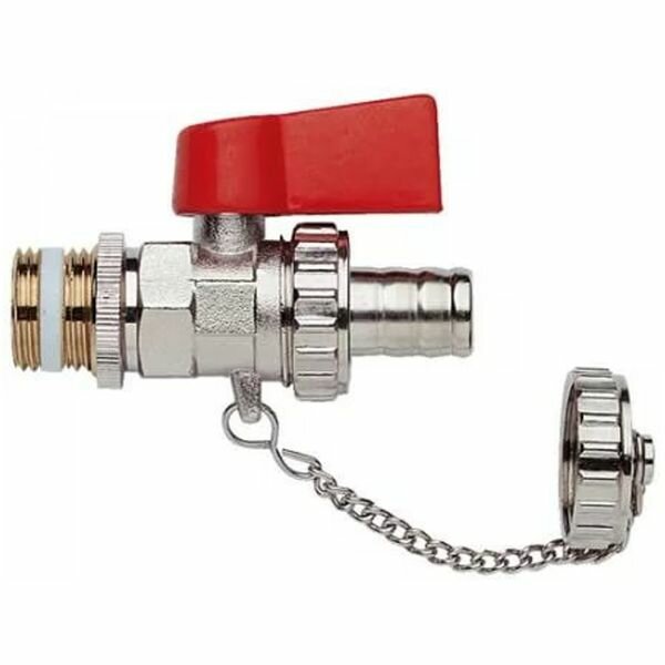 фото Кран латунный шаровый дренажный со штуцером и заглушкой 1/2"