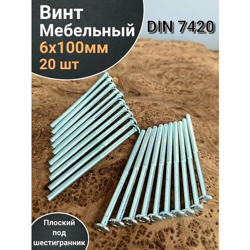 фото Винт мебельный 6х100 плоский под шестигранник din7420,20 шт 23 болта