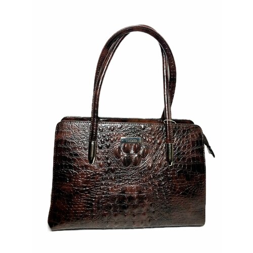 Сумка тоут Tosoco, фактура под рептилию, матовая, тиснение, коричневый